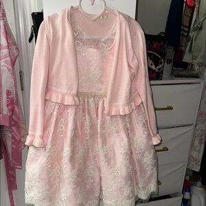 Pink Lace Dress with Cardigan